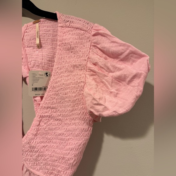 Free People NWT Charlotte Sugar Spoonful Pink Open Back Blouse Crop Top - Size S - Picture 6 of 11